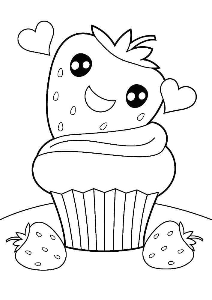 dibujo pastel de fresa kawaii para colorear