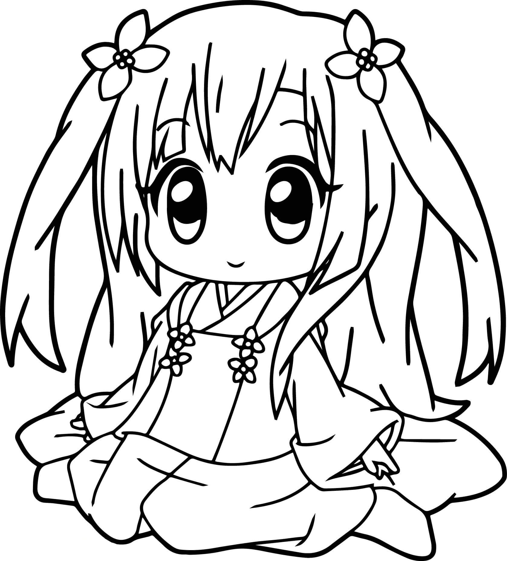 dibujo pequena nina anime kawaii para colorear