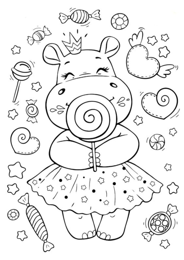 Dibujo Princesa Hipopotamo Kawaii Para Colorear