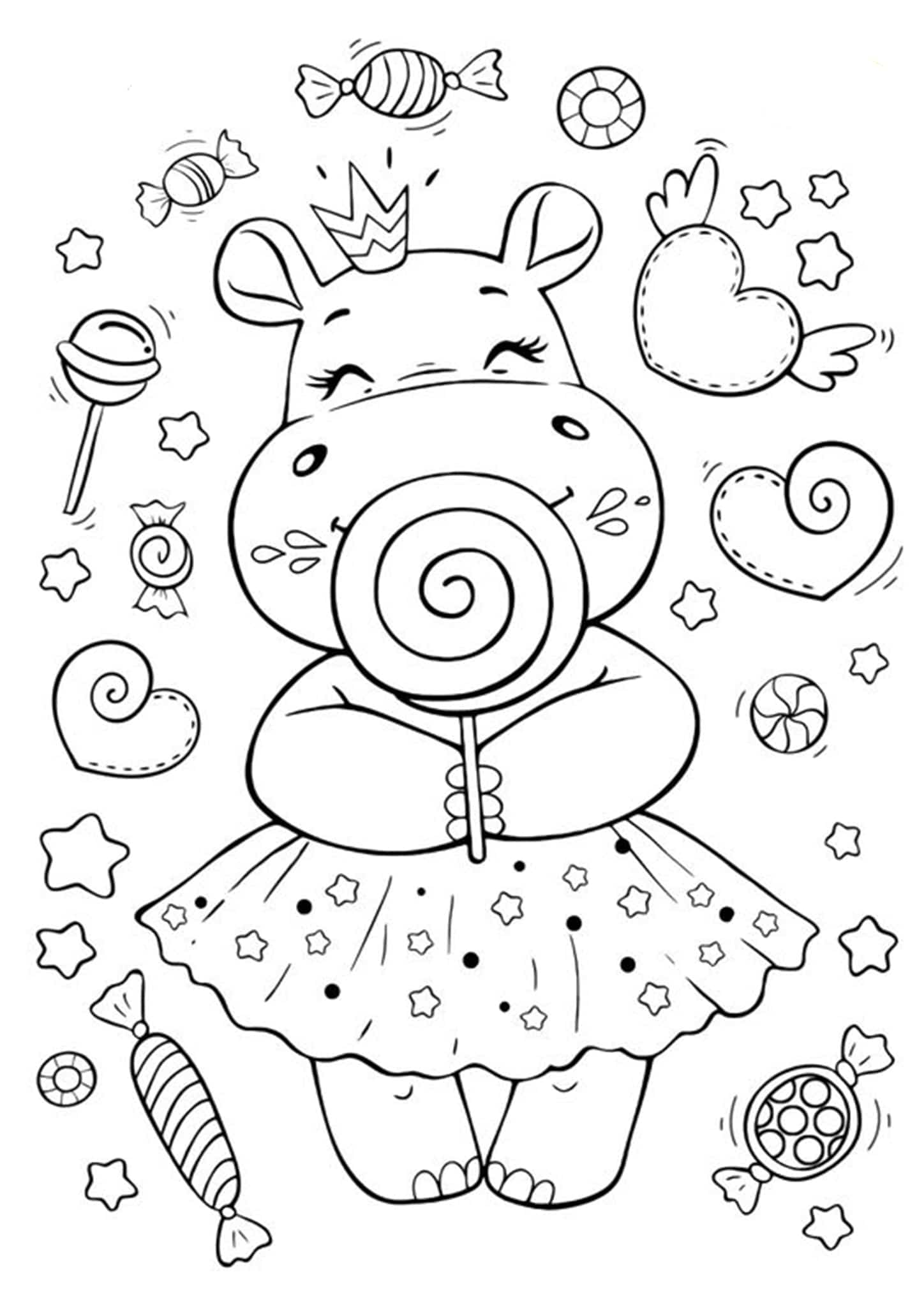 dibujo princesa hipopotamo kawaii para colorear