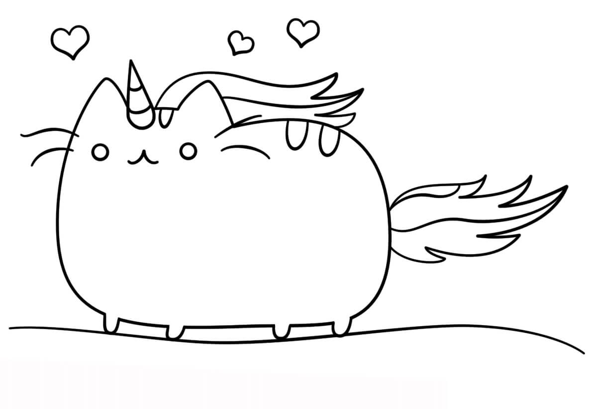 dibujo pusheen unicornio kawaii para colorear