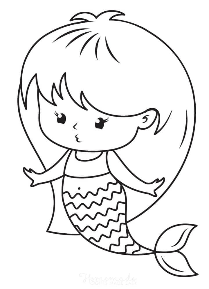 dibujo sirena kawaii para colorear