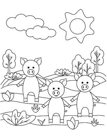 dibujo tres cerdos kawaii para colorear
