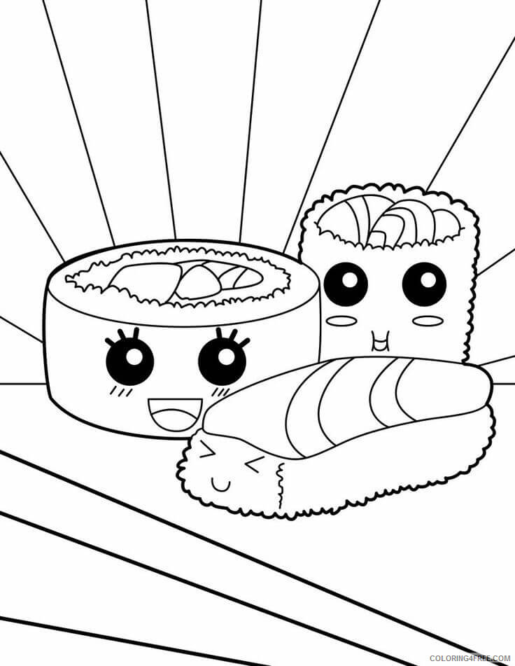 dibujo tres divertidas sushi kawaii para colorear