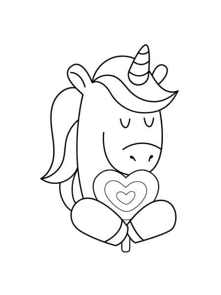 dibujo unicornio sentado kawaii para colorear