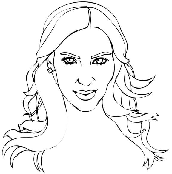 Dibujo de Kim Kardashian Sonriendo para Colorear y Imprimir