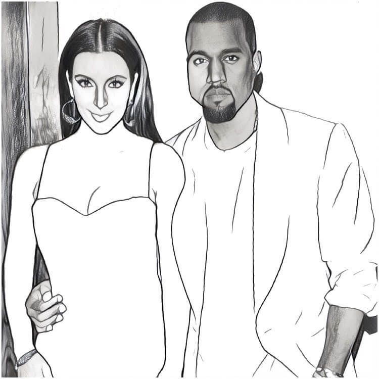 Dibujo de Kim Kardashian y Kanye West para Colorear y Imprimir