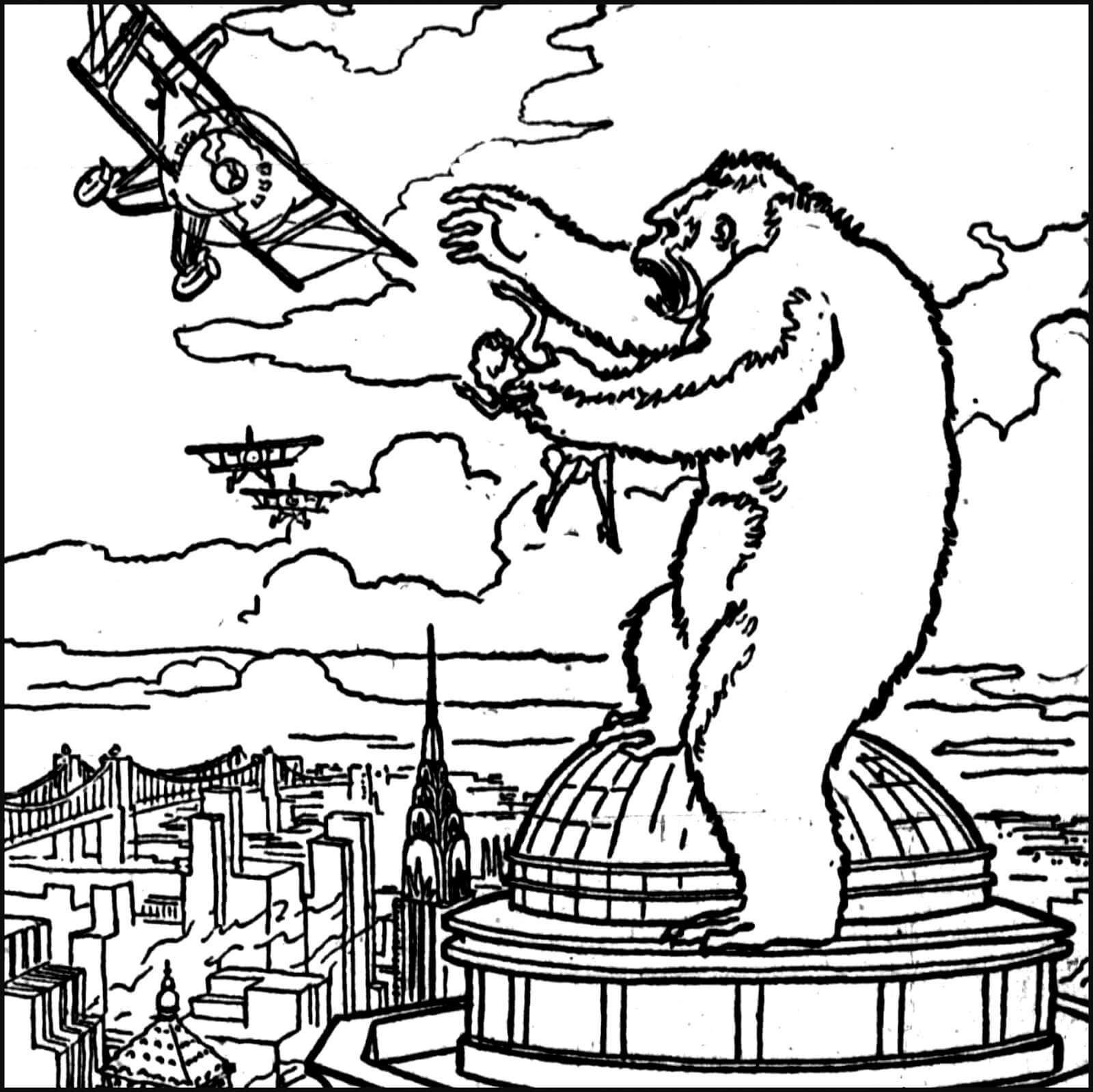 Dibujo de Dibujar King Kong En La Ciudad para Colorear y Imprimir
