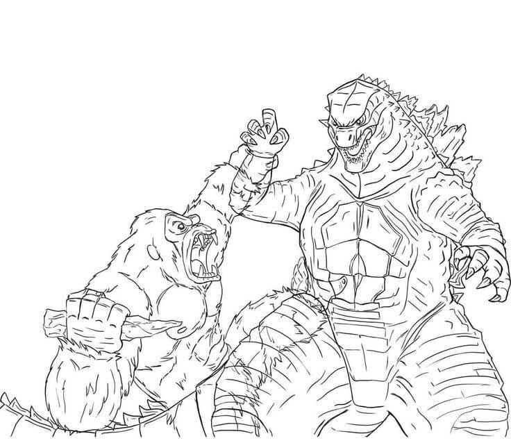 Dibujo de Genial King Kong Vs Godzilla para Colorear y Imprimir