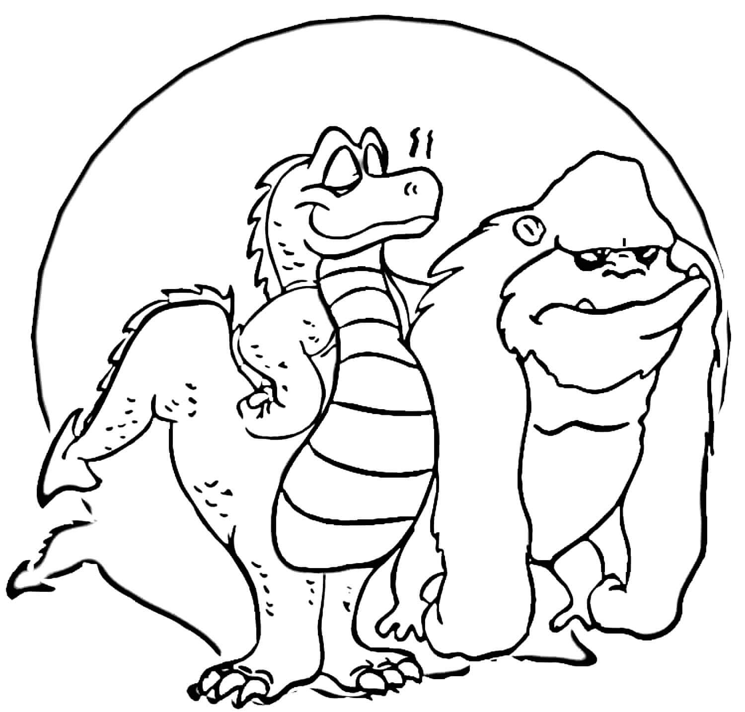 Dibujo de Godzilla y King Kong para Colorear y Imprimir
