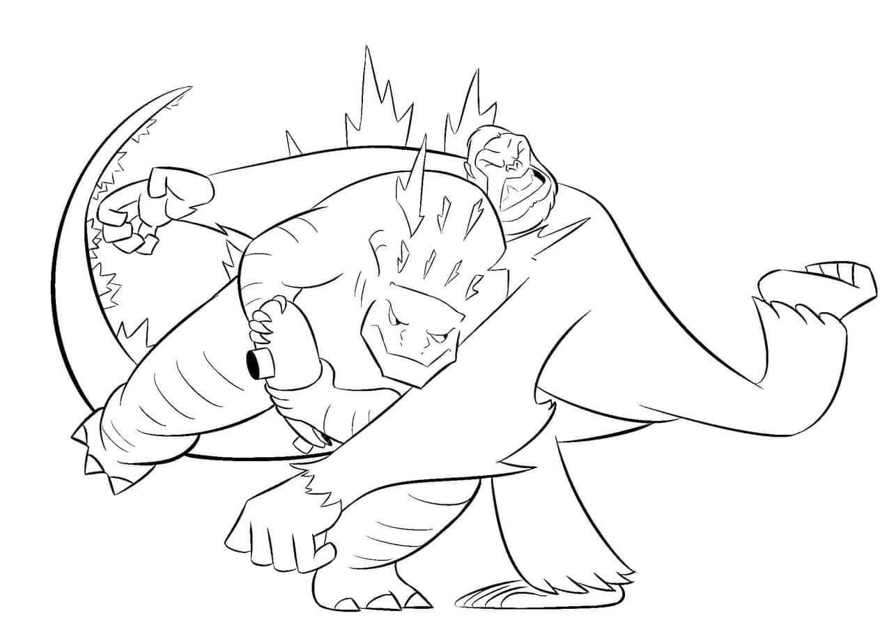 Dibujo de Gracioso King Kong Vs Godzilla para Colorear y Imprimir