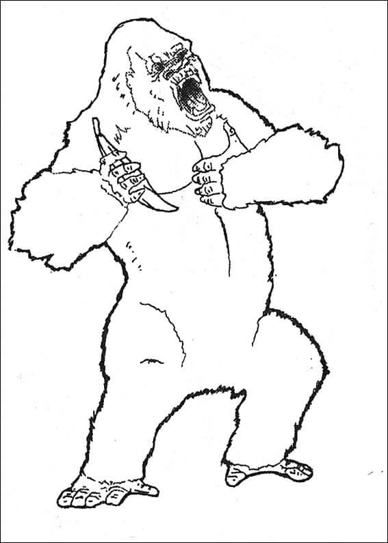 Dibujo de King Kong Enojado Sosteniendo Banana para Colorear y Imprimir