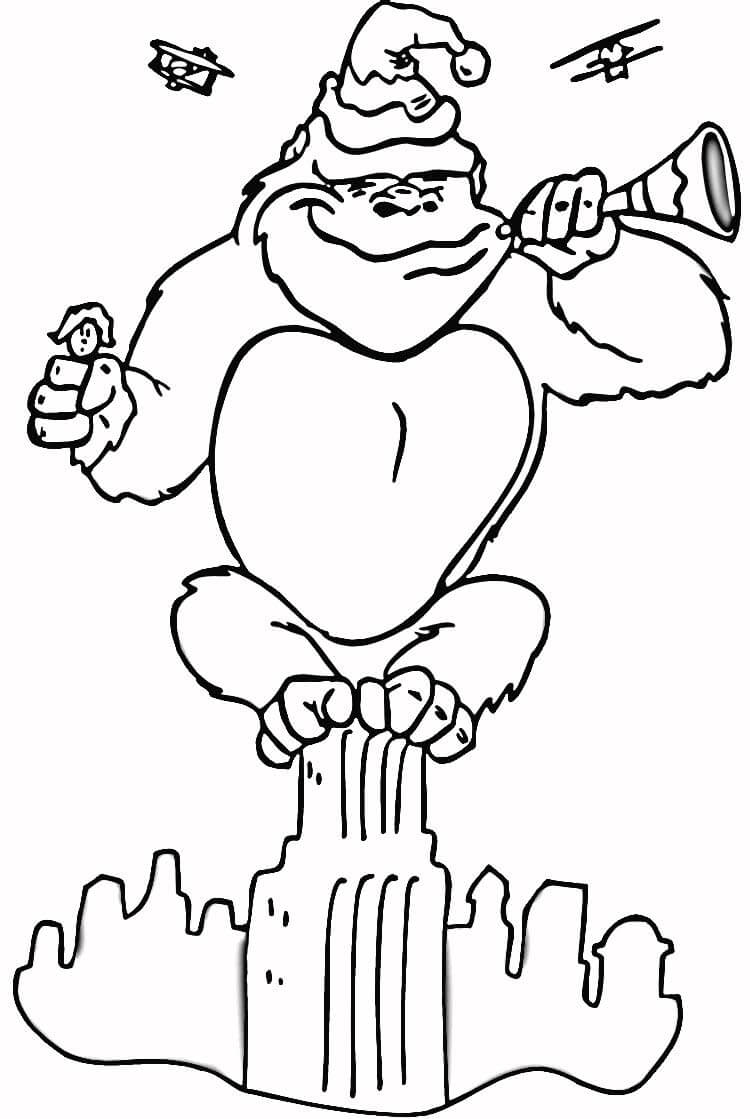 Dibujo de King Kong Está En El Edificio para Colorear y Imprimir