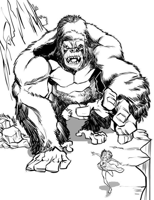 Dibujo de King Kong Persigue a Ann Darrow para Colorear y Imprimir