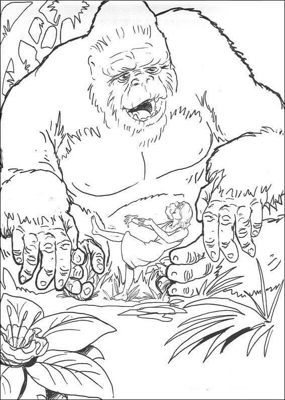 Dibujo de King Kong y La Niña para Colorear y Imprimir