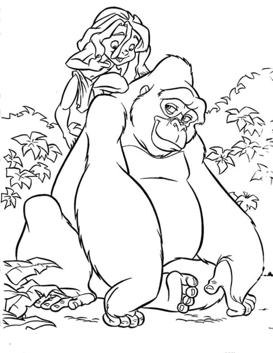 Dibujo de Tarzán Con King Kong para Colorear y Imprimir