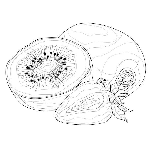 dibujo kiwi y fresa para colorear