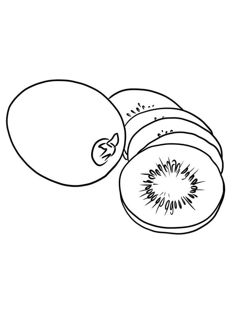 dibujo un kiwi y kiwis en rodajas para colorear
