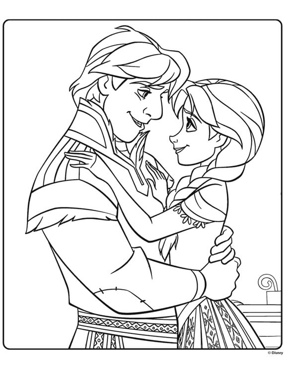 Dibujo de Coutple Kristoff y Anna para Colorear y Imprimir