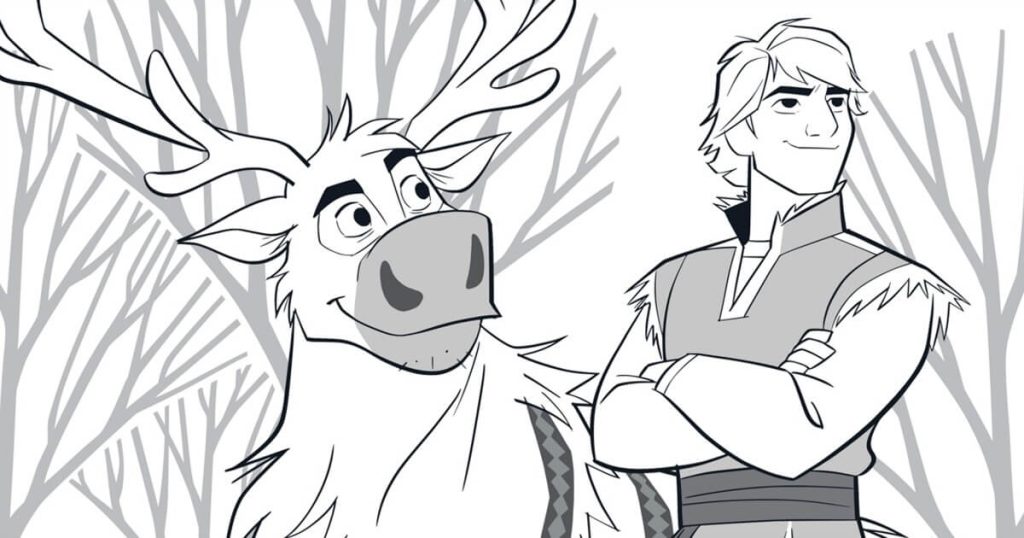 Dibujo de Enfréntate a Kristoff y Sven para Colorear y Imprimir