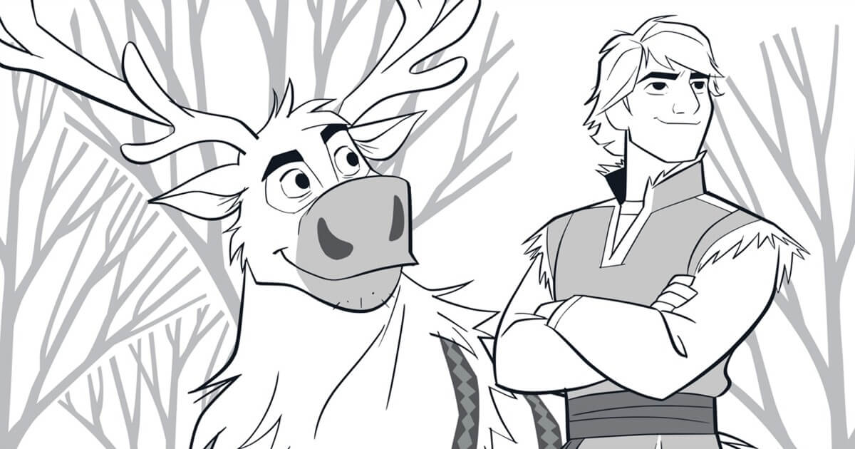 Dibujo de Enfréntate a Kristoff y Sven para Colorear y Imprimir