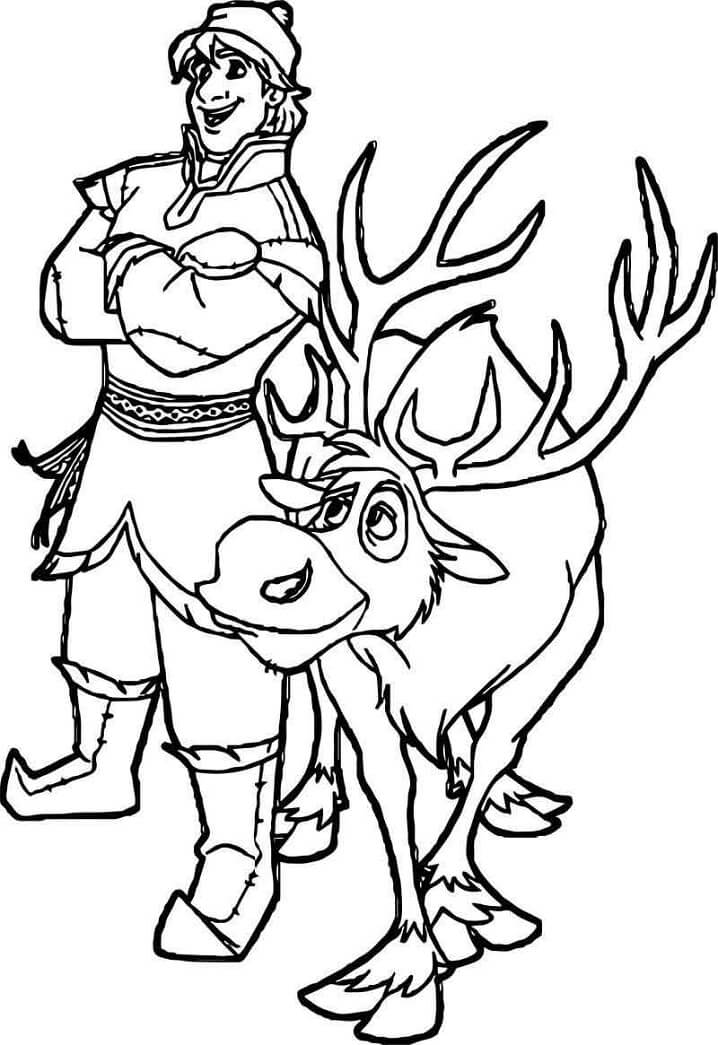 Dibujo de ¡Feliz Kristoff Con Sven para Colorear y Imprimir