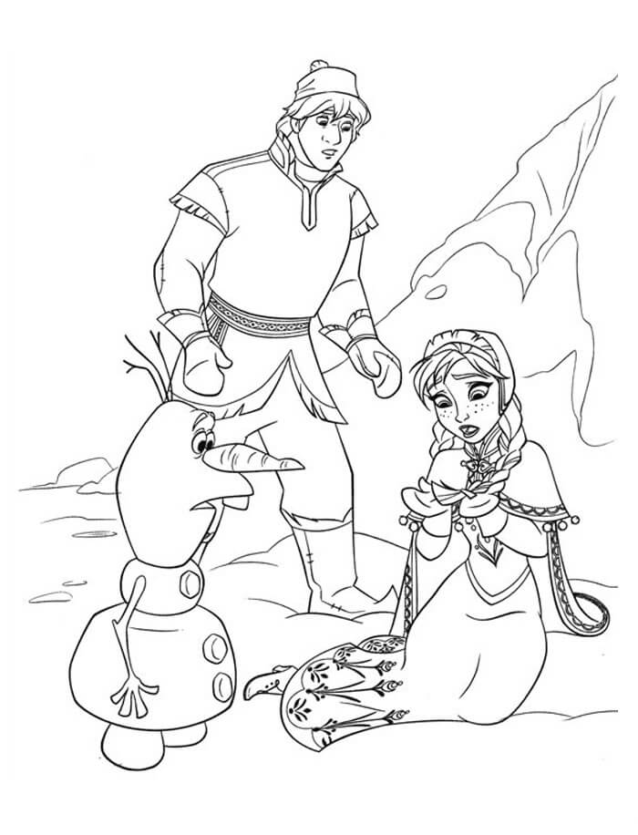 Dibujo de Kristoff Anna y Olaf para Colorear y Imprimir
