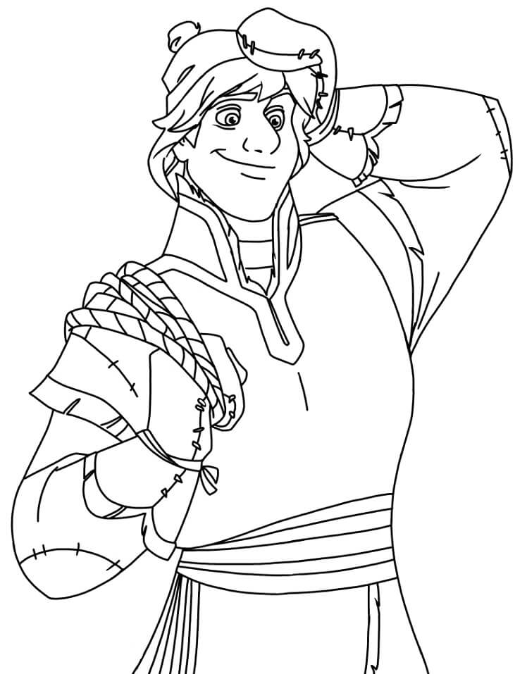Dibujo de Kristoff Con Cuerda para Colorear y Imprimir