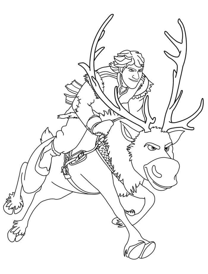 Dibujo de Kristoff Montando a Sven para Colorear y Imprimir