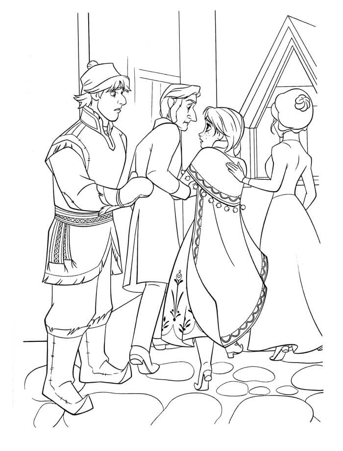Dibujo de Kristoff Regresa Al Castillo Con Anna para Colorear y Imprimir