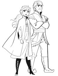 Dibujo de Kristoff y Anna para Colorear y Imprimir