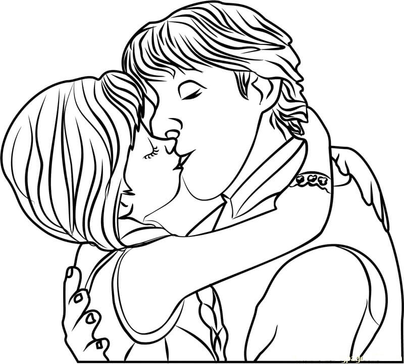 Dibujo de Kristoff y Anna Sé Besan para Colorear y Imprimir