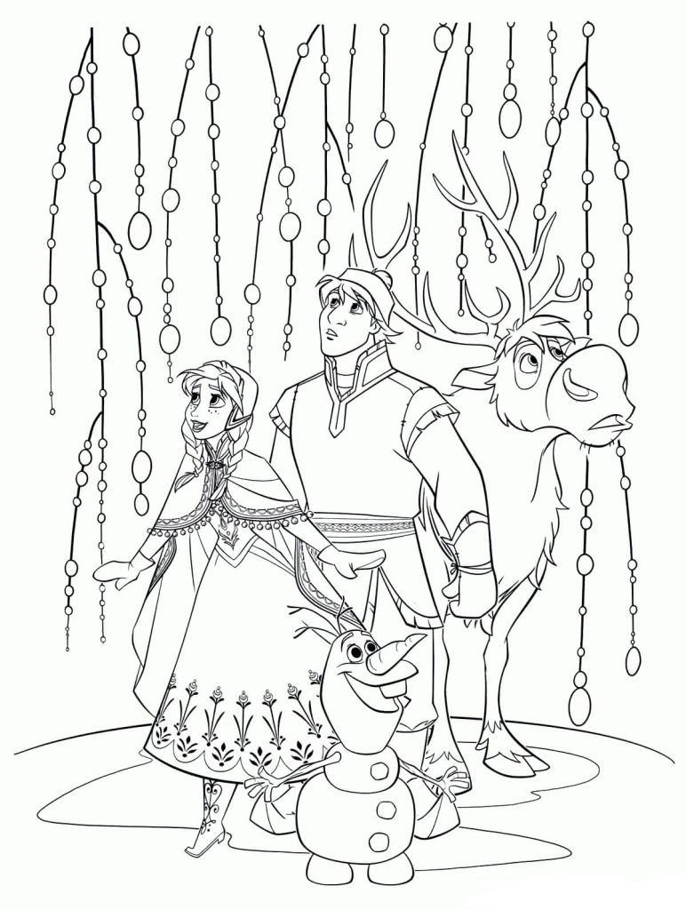 Dibujo de Kristoff y Svan Olaf Anna para Colorear y Imprimir