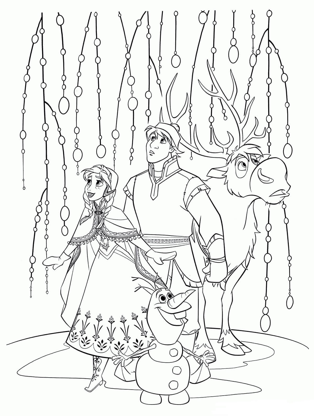 Dibujo de Kristoff y Svan Olaf Anna para Colorear y Imprimir