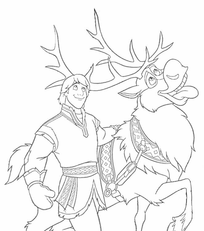 Dibujo de Kristoff y Sven Divertidos para Colorear y Imprimir