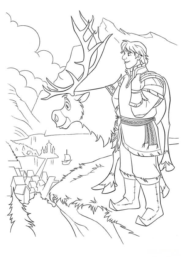 Dibujo de Kristoff y Sven En El País para Colorear y Imprimir