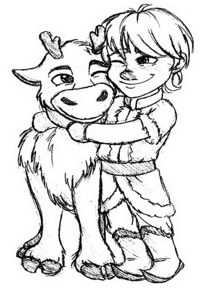 Dibujo de Niños Kristoff y Sven para Colorear y Imprimir