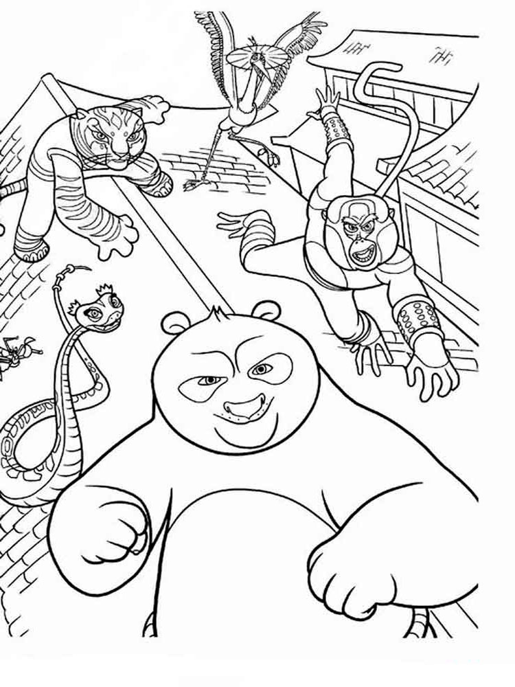 Dibujo de Equipo de Kung Fu Panda para Colorear y Imprimir
