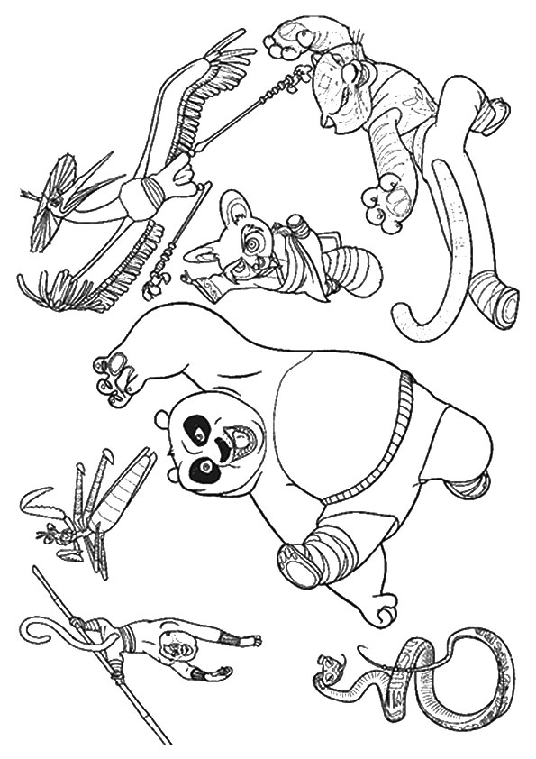Dibujo de Po Con Sus Amigos para Colorear y Imprimir
