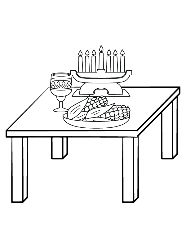 Dibujo de Pagina para Colorear de Kwanzaa Con Frutas En La Mesa para Colorear y Imprimir