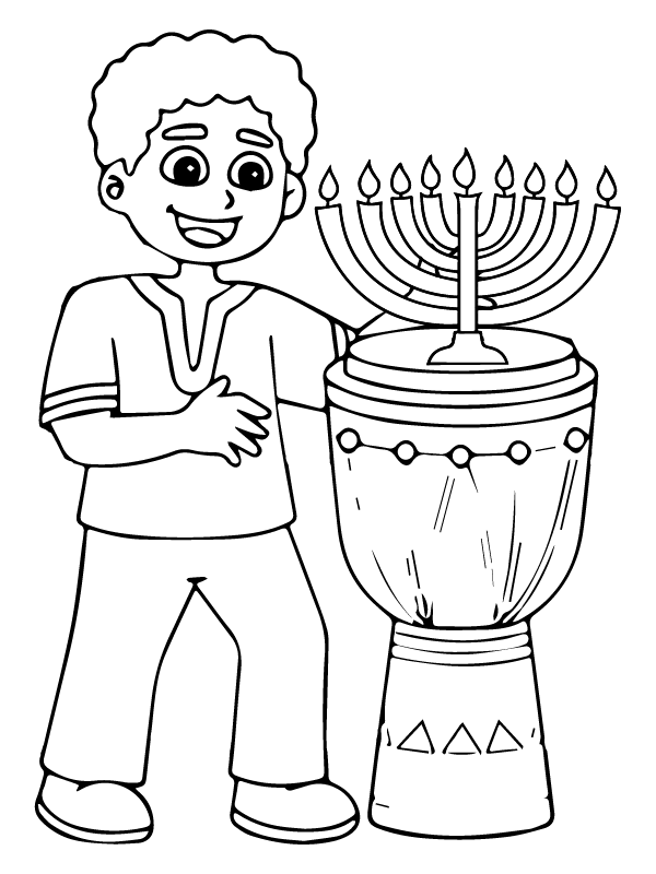 Dibujo de Pagina para Colorear de Kwanzaa Con Un Niño ¡Feliz para Colorear y Imprimir