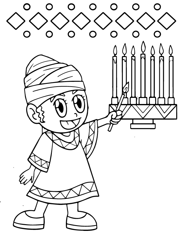 Dibujo de Pagina para Colorear de Niños Encendiendo Kwanzaa para Colorear y Imprimir