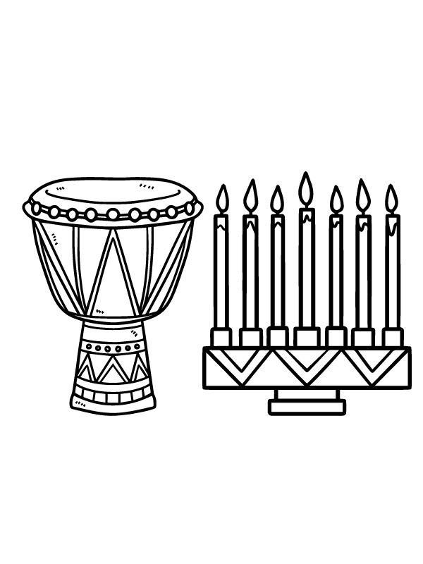 Dibujo de Pagina para Colorear Del Djembe Aislado de Kwanzaa para Colorear y Imprimir