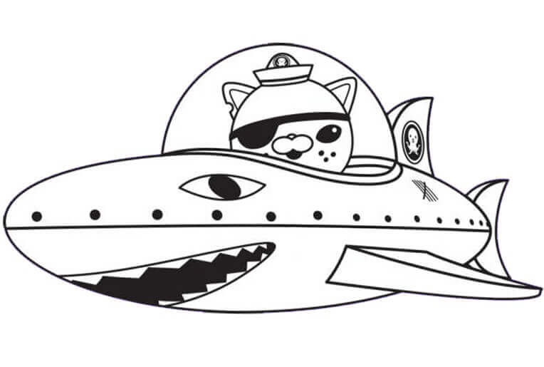 Dibujo de Kwazii En Barco Tiburón 1 para Colorear y Imprimir