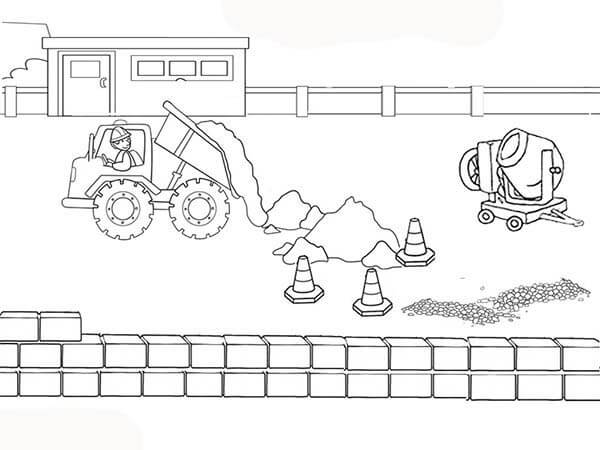 Dibujo de Camión de Construcción Vertiendo Tierra En La Carretera para Colorear y Imprimir