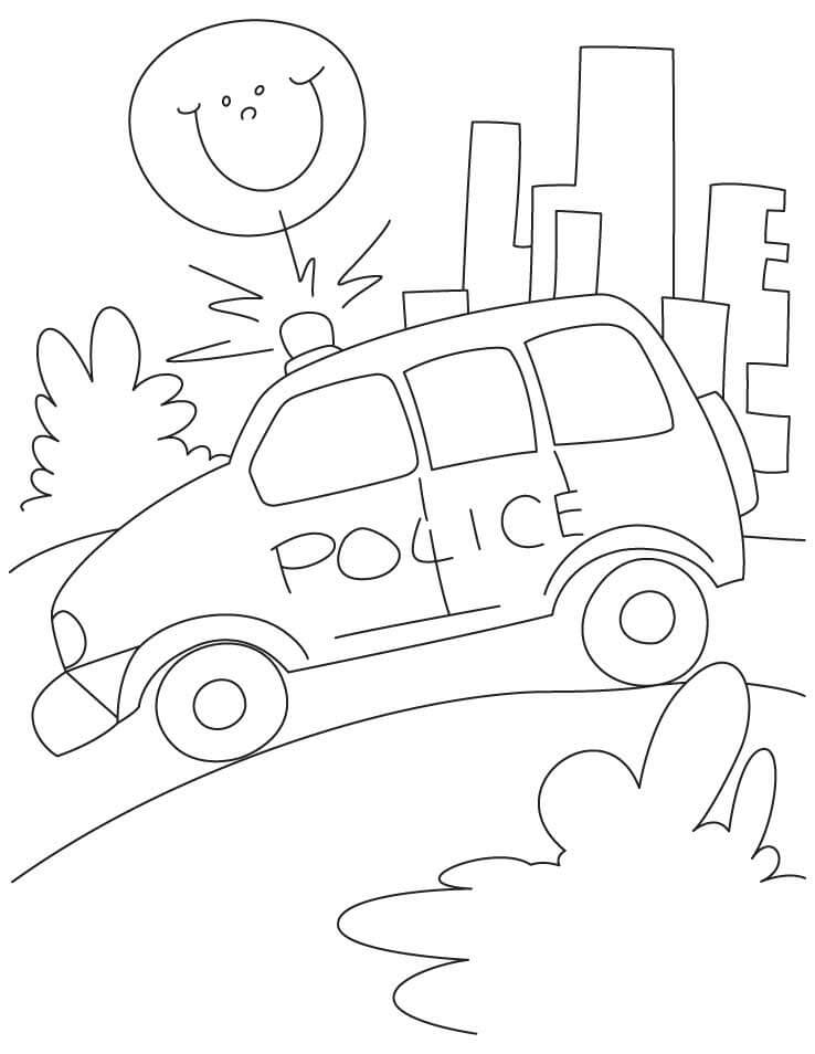Dibujo de Coche de Gasolina de La Policía En La Carretera para Colorear y Imprimir