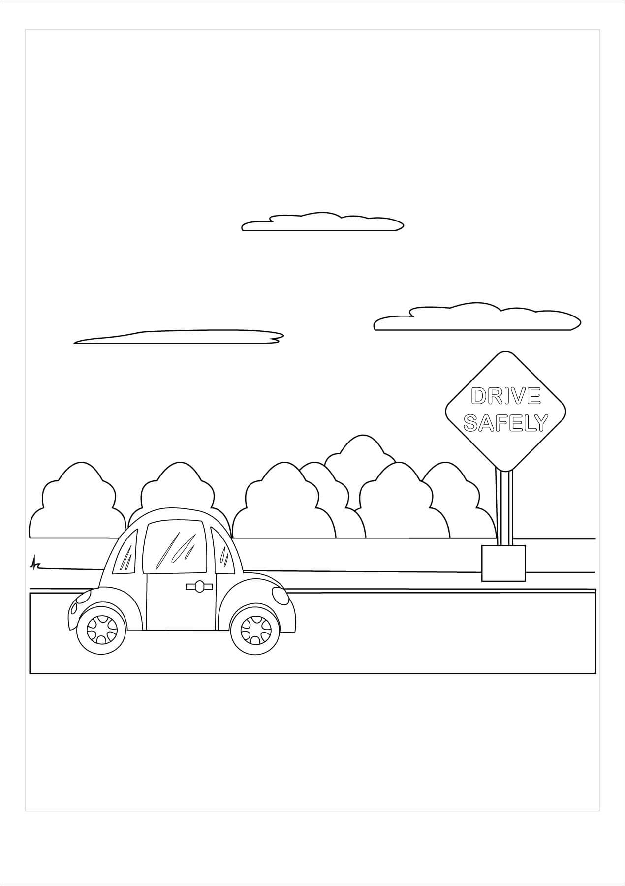 Dibujo de Coche En Carretera para Colorear y Imprimir
