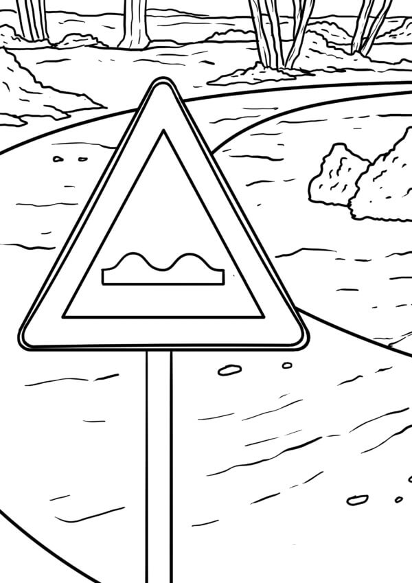 Dibujo de Impresionante Señales de Tráfico Camino Lleno de Baches para Colorear y Imprimir