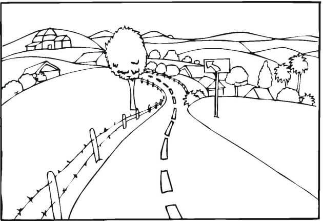 Dibujo de Paisaje de Carretera 1 para Colorear y Imprimir