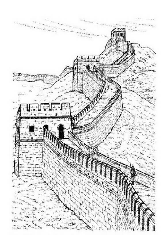 Dibujo de Dibujar a Mano La Gran Muralla para Colorear y Imprimir